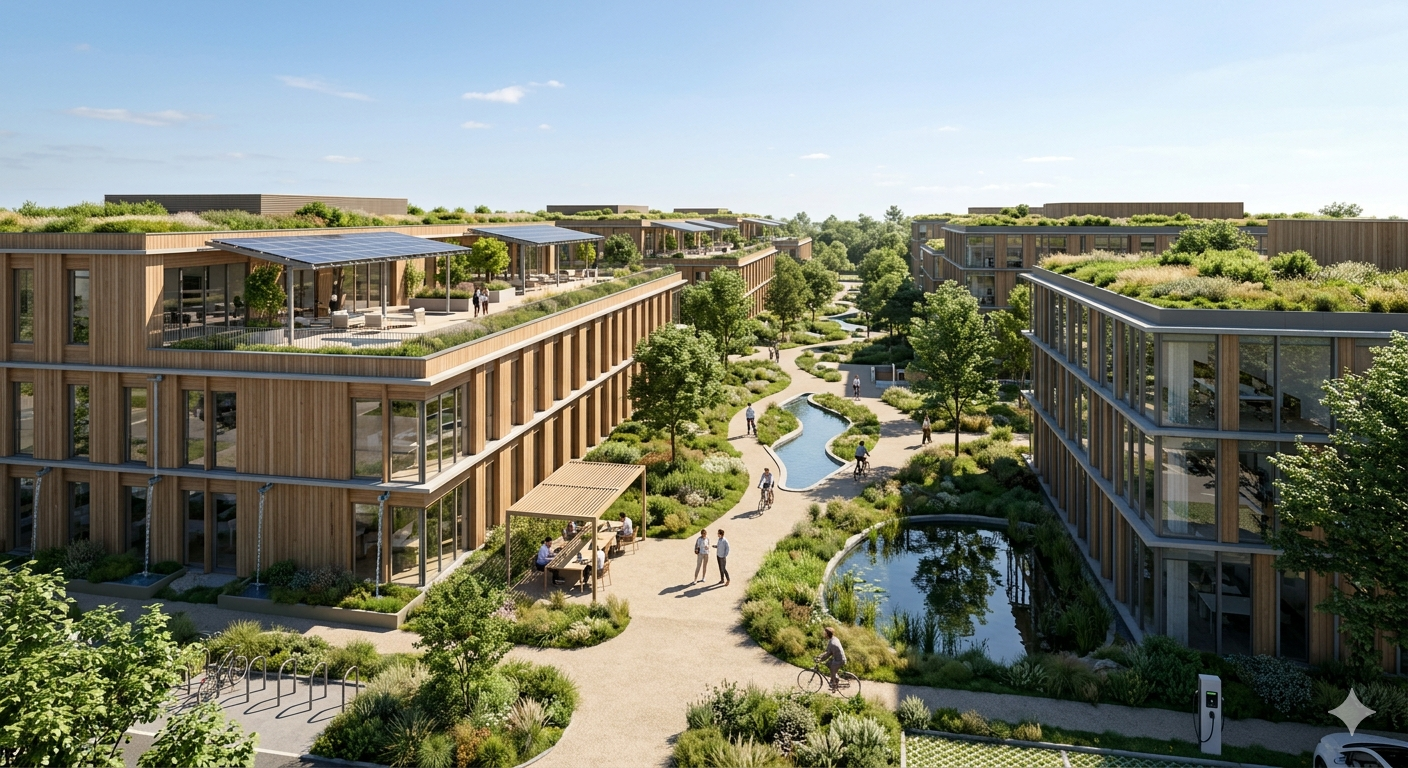 Commercial office park — automated campus massing