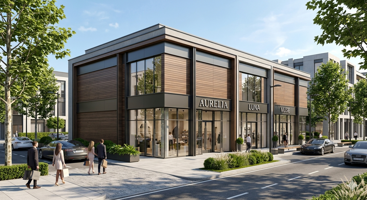 Modern retail hub — automated shell from DXF