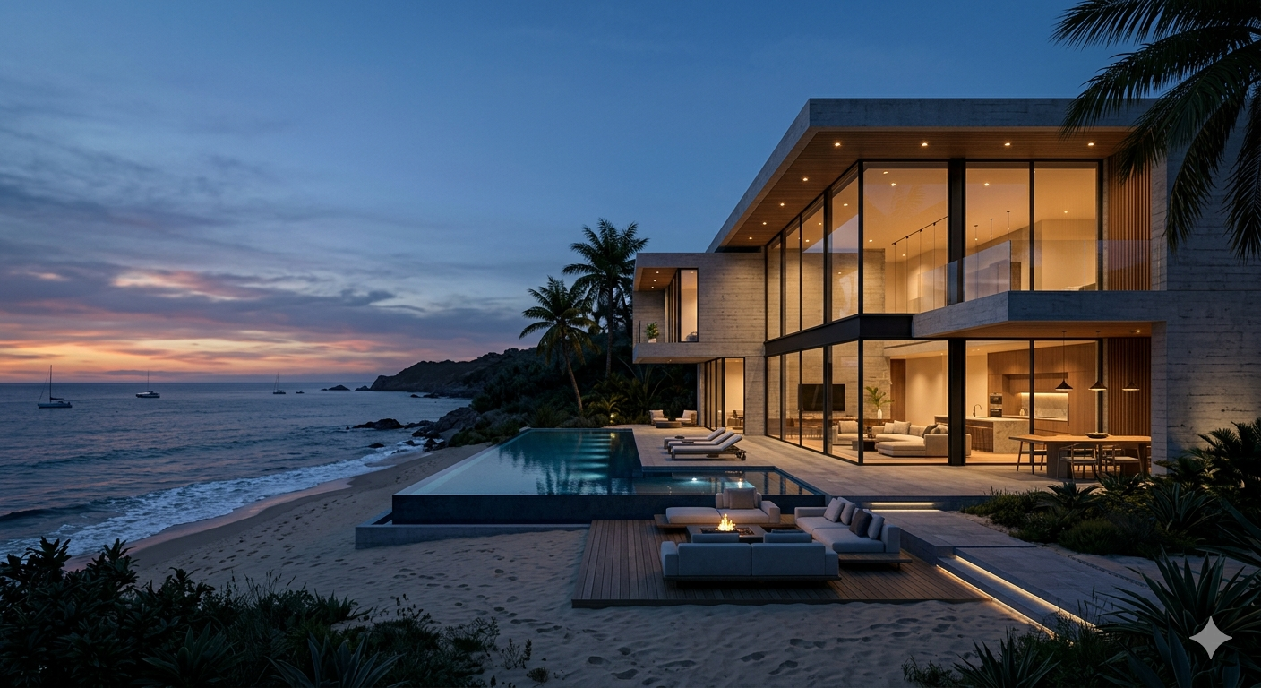 Modern beachfront villa — Planeva automated 3D shell from DXF plans